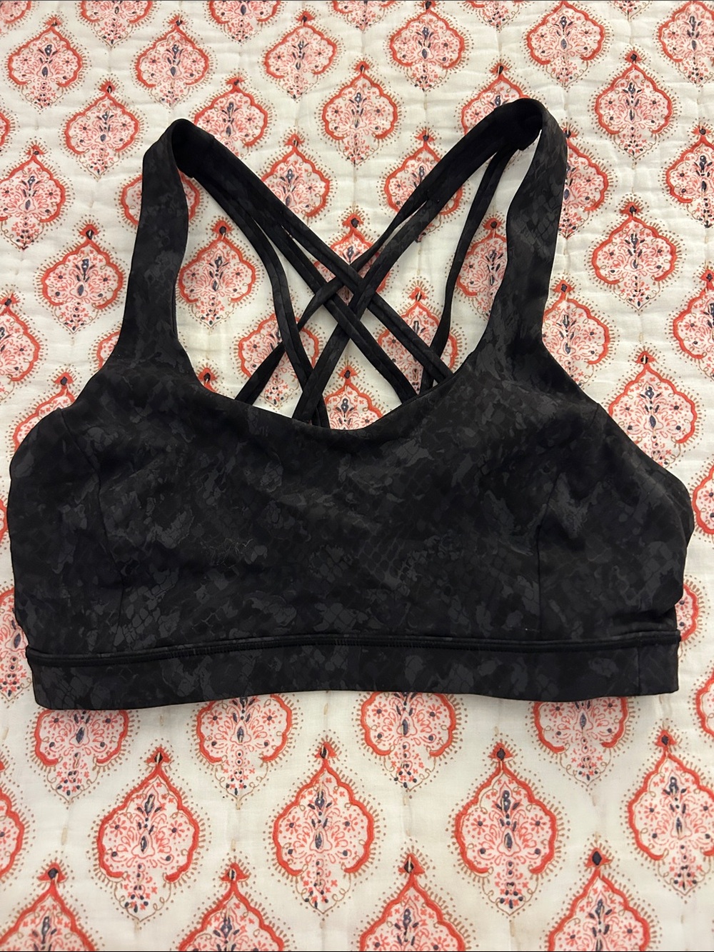 Lululemon Black Strappy Sports Bra snakeskin print